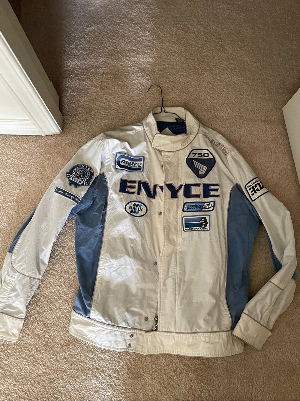 Enyce White and Light Blue Racing-Style Jacket